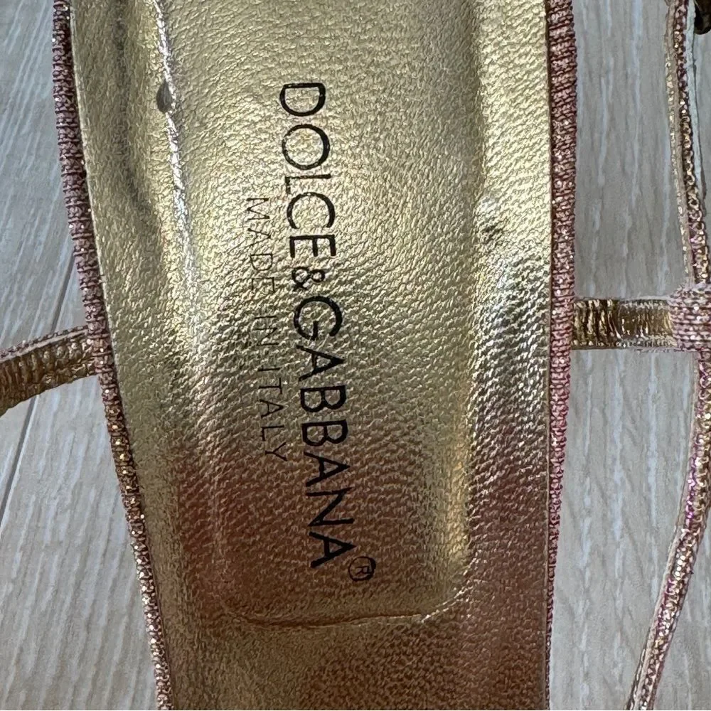 Dolce & Gabbana Iridescent Metallic Gold and Pink Strappy Heels Size 38 1/2